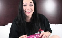 Curvy black hair slut using her sex toys