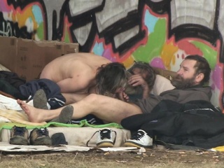 Pure Street Life Homeless Threesome Having Sex on Public