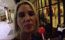 Public cumwalk through hotel lobby !