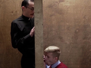 Priest lets twink touch his hard cock during confession