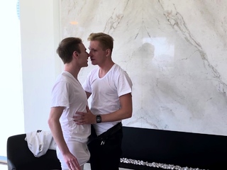 Twink fingers his friends ass and barebacks him anal