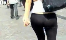 See through leggings thong walking the streets