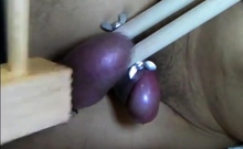 Testicle torture Cumshot very painful ballbusting