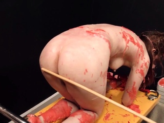 Bound sub sucks cock