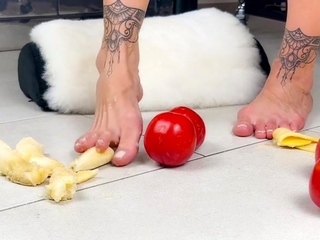 Vegetable games during foot fetish porn with a student