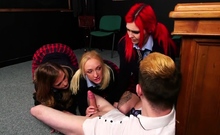 Femdom CFNM college gals suck in group