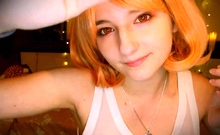 Petite amateur redheaded teen pisses and sucks cock