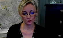 German amateur blonde MILF LUXvanessa with glasses on webcam