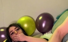 Brunette and her toys have close up masturbation sex