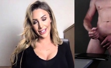 Blonde CFNM babe watch guy jerking cock