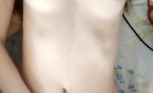 Small tit brunette gives a nice hard blowjob and fuck