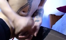 Horny sissy trap jerking off her dick