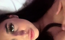 Busty babe playing with her big boobs