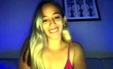 Webcam busty blonde stripped covered by oil anal masturbate