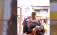 BBW Camgirl on Balcony Legs Spread with Interactive Toy