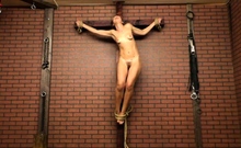 Crucified cunt gets lingering agony she deserves